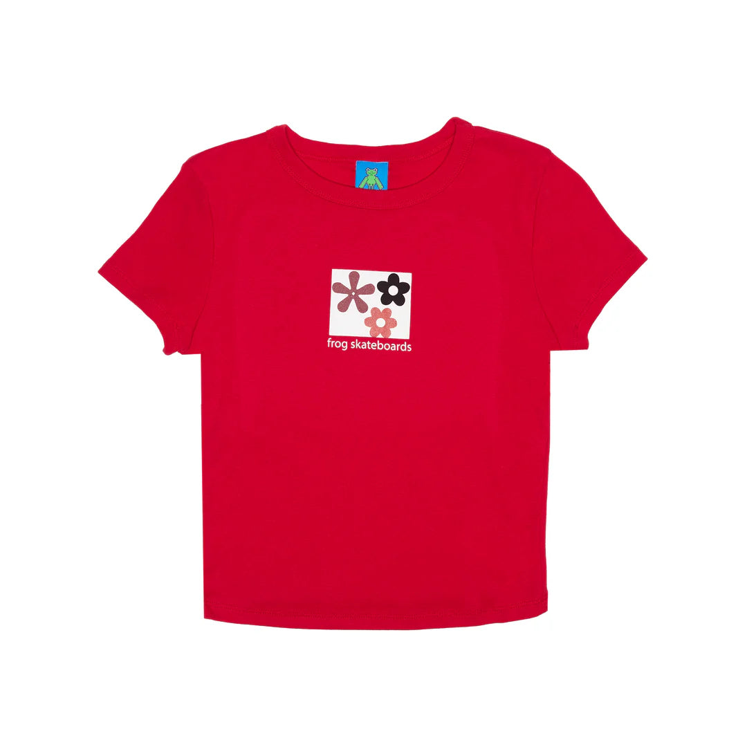 Frog Flower “Girls” Baby Cropped Tee (Red)