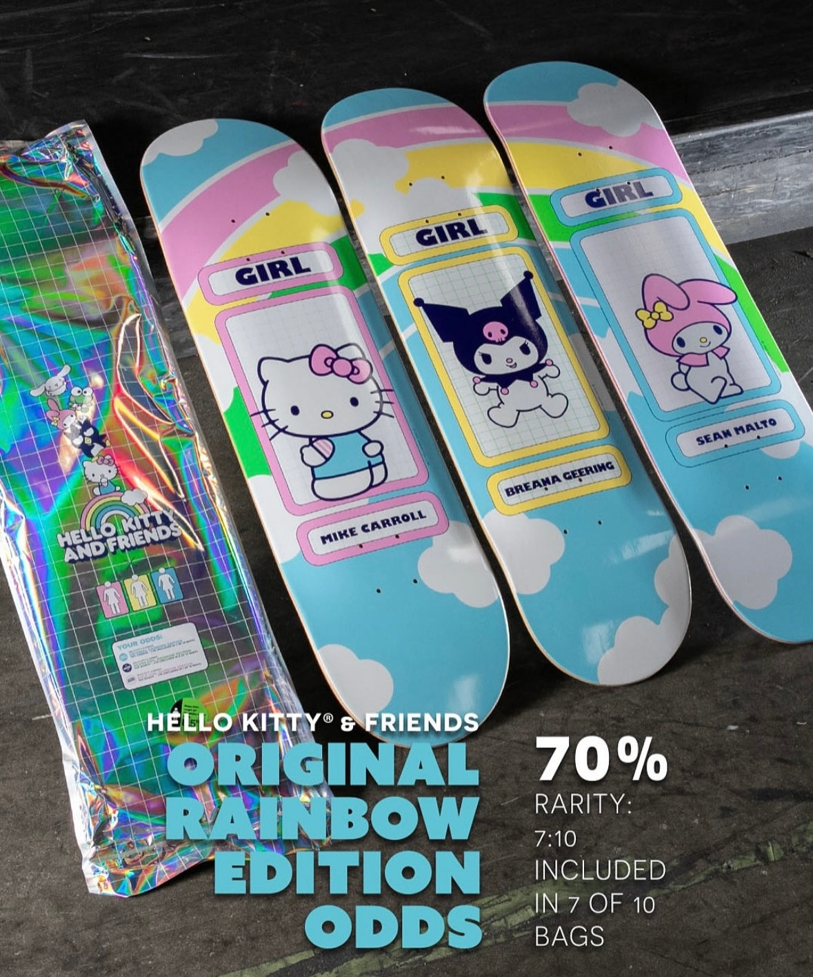 クロミ ガール コラボ キティ GIRL HELLO KITTY 8.0 Girl Geering Hello Kitty Rainbow Kuromi Deck 8.0 – Mainline Skate Shop