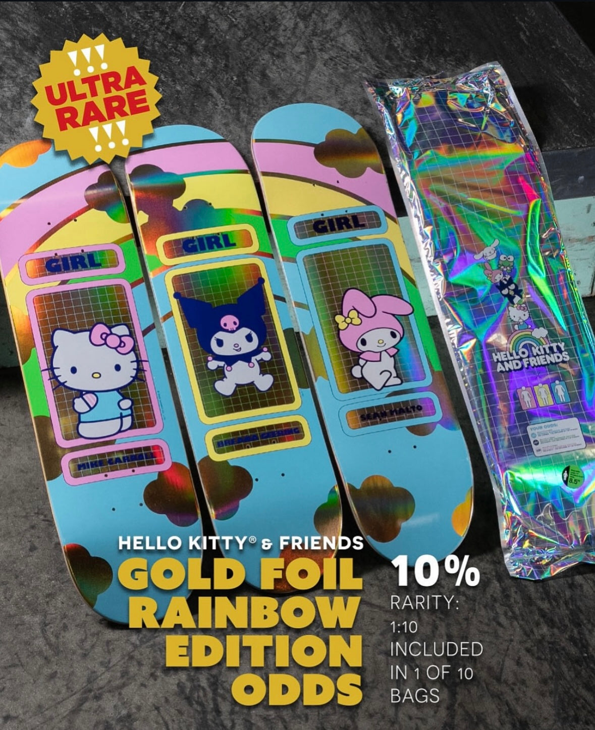 クロミ ガール コラボ キティ GIRL HELLO KITTY 8.0 Girl Geering Hello Kitty Rainbow Kuromi Deck 8.0 – Mainline Skate Shop