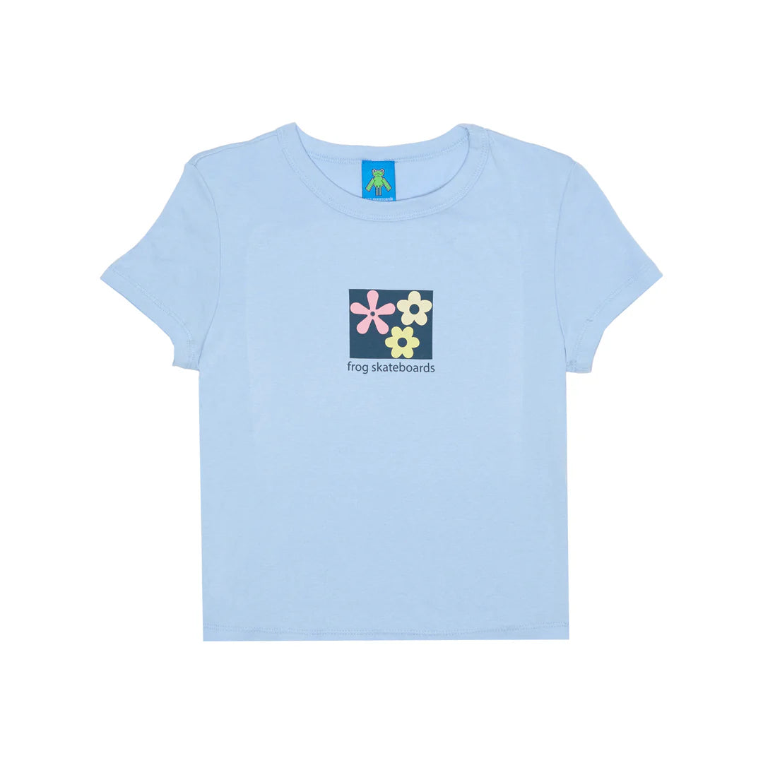 Frog Flower “Girls” Baby Cropped Tee (Baby Blue)